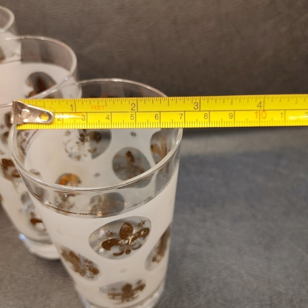 Libbey Highball Glasses Frosted Fleur de Lis Gold Rim 1950s Set of 6 - Picture 2 of 10